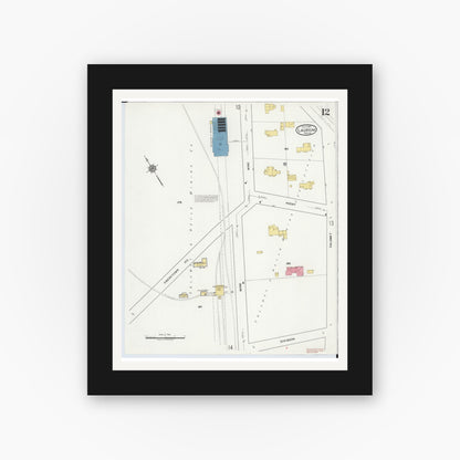 Old map wall art mockup — black gallery frame with white mat — Sanborn Fire Insurance Map from Laurium, Houghton County, Michigan (1917), Sheet #0012