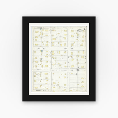 Old map wall art mockup — black gallery frame with white mat — Sanborn Fire Insurance Map from Willmar, Kandiyohi County, Minnesota (1914), Sheet #0008
