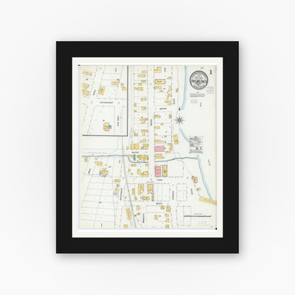 Old map wall art mockup — black gallery frame with white mat — Sanborn Fire Insurance Map from Taylors Falls, Chisago County, Minnesota (1904) - Complete Map Set