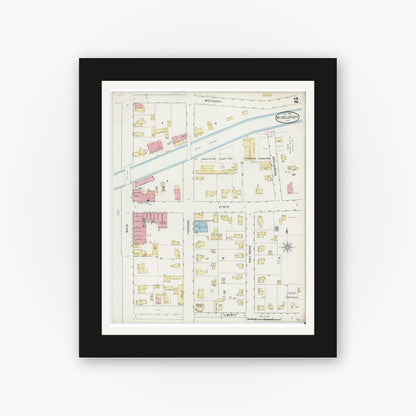 Old map wall art mockup — black gallery frame with white mat — Sanborn Fire Insurance Map from Middleport, Niagara County, New York (1894), Sheet #0002