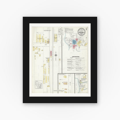 Old map wall art mockup — black gallery frame with white mat — Sanborn Fire Insurance Map from Lake Mills, Jefferson County, Wisconsin (1912) - Complete Map Set