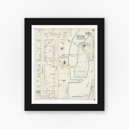 Old map wall art mockup — black gallery frame with white mat — Sanborn Fire Insurance Map from Alpena, Alpena County, Michigan (1884), Sheet #0006