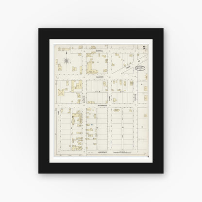 Old map wall art mockup — black gallery frame with white mat — Sanborn Fire Insurance Map from Wilcox, Elk County, Pennsylvania (1887), Sheet #0002