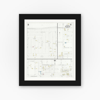 Old map wall art mockup — black gallery frame with white mat — Sanborn Fire Insurance Map from Palmetto, Manatee County, Florida (1930), Sheet #0008