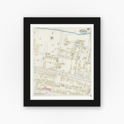 Old map wall art mockup — black gallery frame with white mat — Sanborn Fire Insurance Map from McKeesport, Allegheny County, Pennsylvania (1889), Sheet #0013