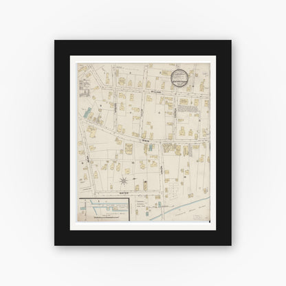 Old map wall art mockup — black gallery frame with white mat — Sanborn Fire Insurance Map from Vineyard Haven, Dukes County, Massachusetts (1887), Sheet #0001