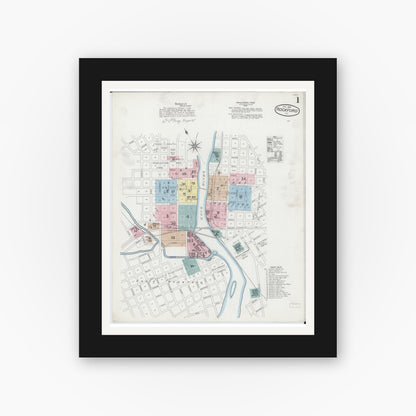 Old map wall art mockup — black gallery frame with white mat — Sanborn Fire Insurance Map from Rockford, Winnebago County, Illinois (1887) - Complete Map Set