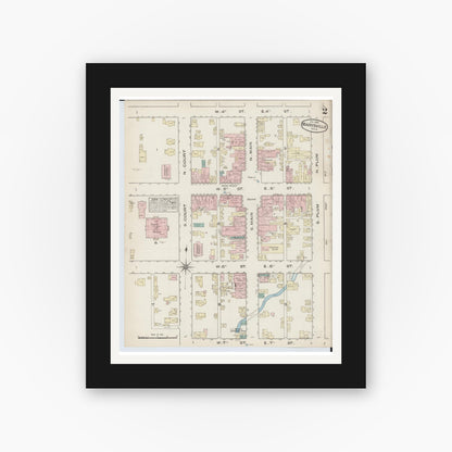 Old map wall art mockup — black gallery frame with white mat — Sanborn Fire Insurance Map from Marysville, Union County, Ohio (1885), Sheet #0002