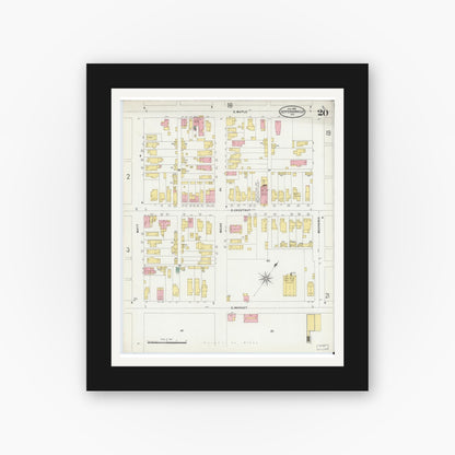 Old map wall art mockup — black gallery frame with white mat — Sanborn Fire Insurance Map from Jeffersonville, Clark County, Indiana (1898), Sheet #0020