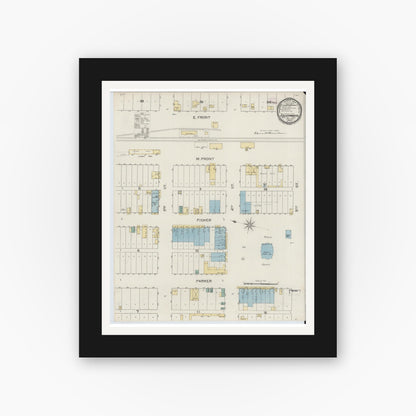 Old map wall art mockup — black gallery frame with white mat — Sanborn Fire Insurance Map from Goldthwaite, Mills County, Texas (1894), Sheet #0001