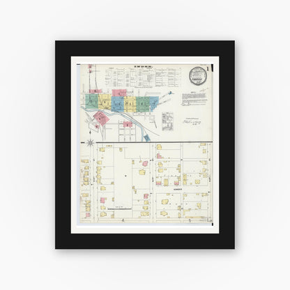 Old map wall art mockup — black gallery frame with white mat — Sanborn Fire Insurance Map from Cambridge, Guernsey County, Ohio (1897), Sheet #0001