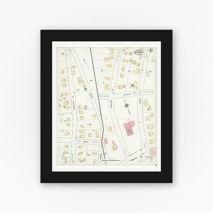 Old map wall art mockup — black gallery frame with white mat — Sanborn Fire Insurance Map from Gardner, Worcester County, Massachusetts (1909), Sheet #0017