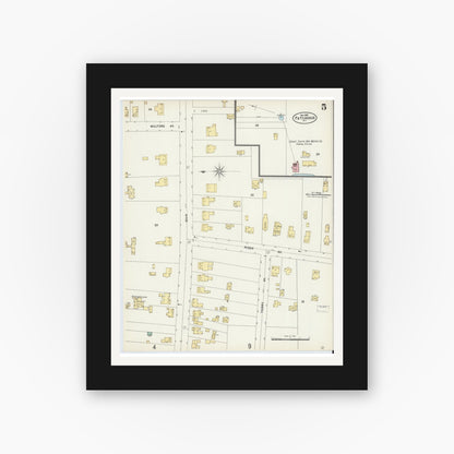 Old map wall art mockup — black gallery frame with white mat — Sanborn Fire Insurance Map from Patchogue, Suffolk County, New York (1897), Sheet #0005