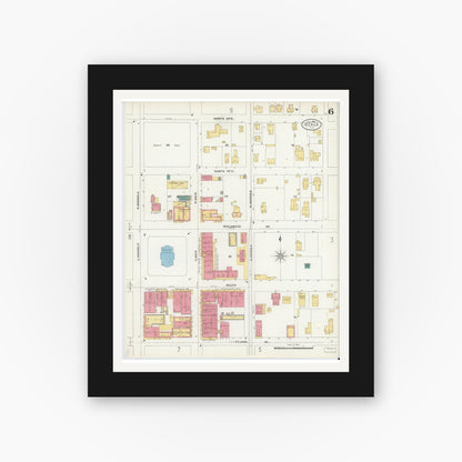 Old map wall art mockup — black gallery frame with white mat — Sanborn Fire Insurance Map from Ocala, Marion County, Florida (1906), Sheet #0006