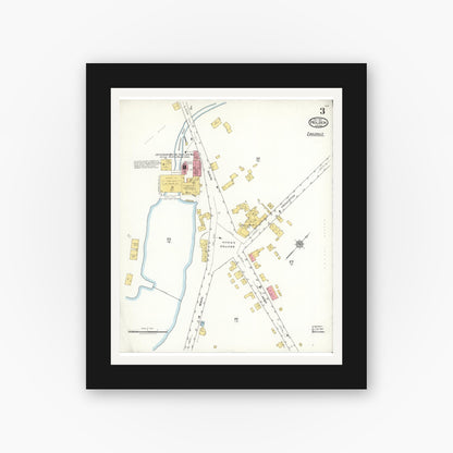 Old map wall art mockup — black gallery frame with white mat — Sanborn Fire Insurance Map from Holden, Worcester County, Massachusetts (1921), Sheet #0003