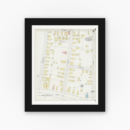 Old map wall art mockup — black gallery frame with white mat — Sanborn Fire Insurance Map from Pittsfield, Berkshire County, Massachusetts (1895), Sheet #0003
