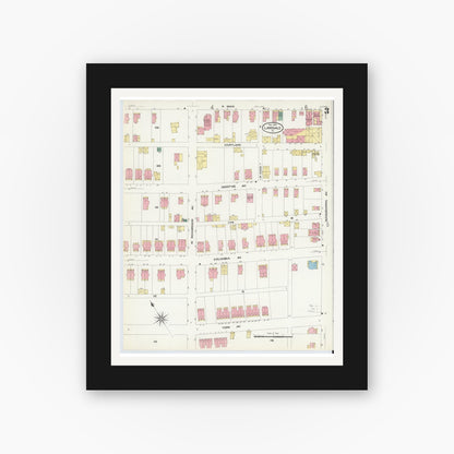 Old map wall art mockup — black gallery frame with white mat — Sanborn Fire Insurance Map from Lansdale, Montgomery County, Pennsylvania (1912), Sheet #0003