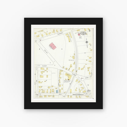 Old map wall art mockup — black gallery frame with white mat — Sanborn Fire Insurance Map from Stoneham, Middlesex County, Massachusetts (1916), Sheet #0005