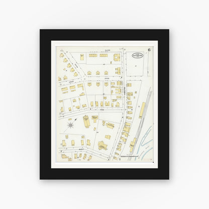 Old map wall art mockup — black gallery frame with white mat — Sanborn Fire Insurance Map from Southbridge, Worcester County, Massachusetts (1899), Sheet #0006
