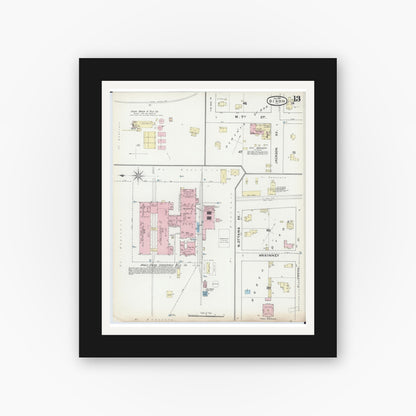 Old map wall art mockup — black gallery frame with white mat — Sanborn Fire Insurance Map from Dixon, Lee County, Illinois (1891), Sheet #0013