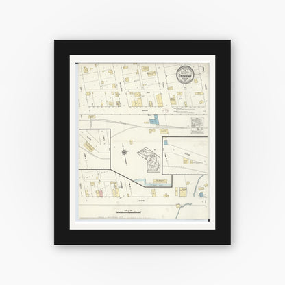 Old map wall art mockup — black gallery frame with white mat — Sanborn Fire Insurance Map from Onekama, Manistee County, Michigan (1914) - Complete Map Set