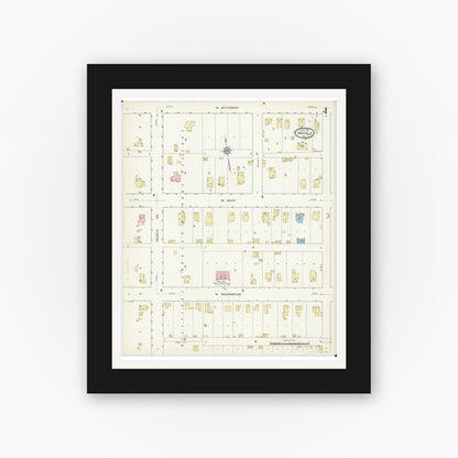 Old map wall art mockup — black gallery frame with white mat — Sanborn Fire Insurance Map from Arcola, Douglas County, Illinois (1914), Sheet #0004