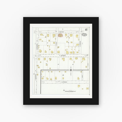 Old map wall art mockup — black gallery frame with white mat — Sanborn Fire Insurance Map from Plano, Collin County, Texas (1921), Sheet #0011