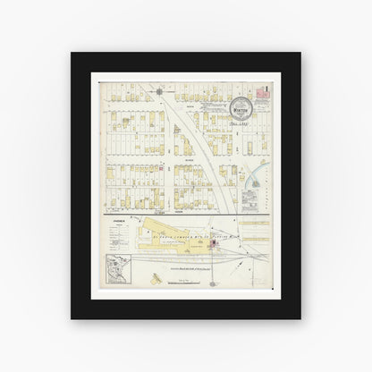 Old map wall art mockup — black gallery frame with white mat — Sanborn Fire Insurance Map from Winton, Saint Louis County, Minnesota (1914) - Complete Map Set