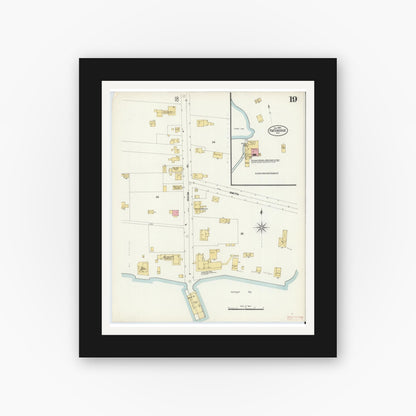 Old map wall art mockup — black gallery frame with white mat — Sanborn Fire Insurance Map from Patchogue, Suffolk County, New York (1902), Sheet #0019