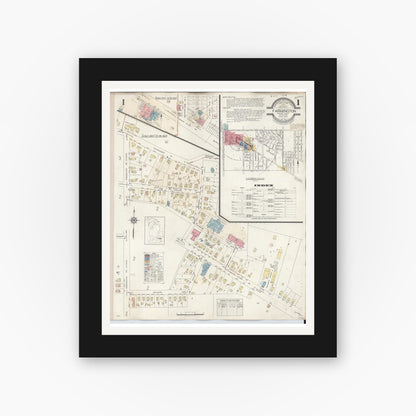 Old map wall art mockup — black gallery frame with white mat — Sanborn Fire Insurance Map from Farmington, Oakland County, Michigan (1943) - Complete Map Set