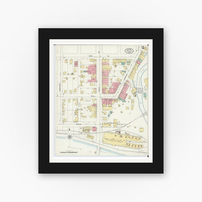 Old map wall art mockup — black gallery frame with white mat — Sanborn Fire Insurance Map from Niles, Trumbull County, Ohio (1898), Sheet #0002