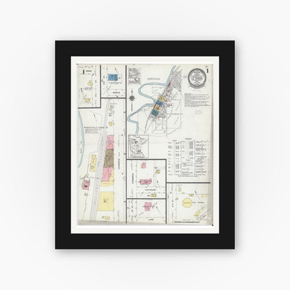 Old map wall art mockup — black gallery frame with white mat — Sanborn Fire Insurance Map from Le Sueur, Le Sueur County, Minnesota (1924), Sheet #0001