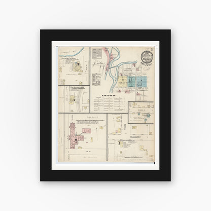 Old map wall art mockup — black gallery frame with white mat — Sanborn Fire Insurance Map from Coshocton, Coshocton County, Ohio (1884), Sheet #0001