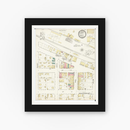 Old map wall art mockup — black gallery frame with white mat — Sanborn Fire Insurance Map from Odebolt, Sac County, Iowa (1893), Sheet #0001