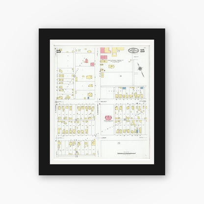 Old map wall art mockup — black gallery frame with white mat — Sanborn Fire Insurance Map from Circleville, Pickaway County, Ohio (1927), Sheet #0025