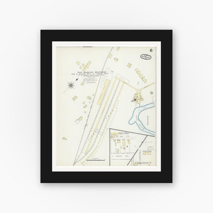 Old map wall art mockup — black gallery frame with white mat — Sanborn Fire Insurance Map from Hurley, Iron County, Wisconsin (1891), Sheet #0006