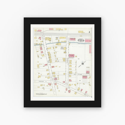 Old map wall art mockup — black gallery frame with white mat — Sanborn Fire Insurance Map from New Freedom, York County, Pennsylvania (1919), Sheet #0004