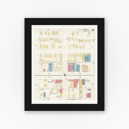 Old map wall art mockup — black gallery frame with white mat — Sanborn Fire Insurance Map from Merced, Merced County, California (1922), Sheet #0018