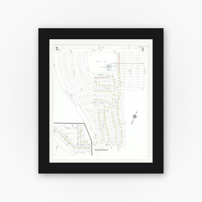 Old map wall art mockup — black gallery frame with white mat — Sanborn Fire Insurance Map from Kermit, Winkler County, Texas (1946), Sheet #0005