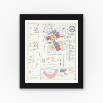 Old map wall art mockup — black gallery frame with white mat — Sanborn Fire Insurance Map from Brookfield, Linn County, Missouri (1905) - Complete Map Set