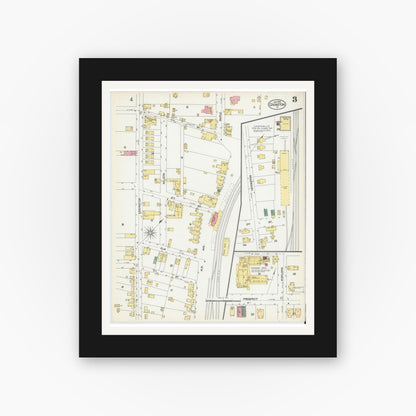 Old map wall art mockup — black gallery frame with white mat — Sanborn Fire Insurance Map from Covington, Independent Cities, Virginia (1902), Sheet #0003