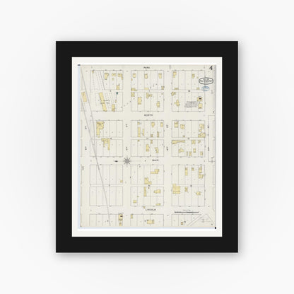 Old map wall art mockup — black gallery frame with white mat — Sanborn Fire Insurance Map from Fairmont, Martin County, Minnesota (1894), Sheet #0004
