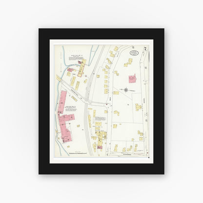 Old map wall art mockup — black gallery frame with white mat — Sanborn Fire Insurance Map from Athol, Worcester County, Massachusetts (1911), Sheet #0007