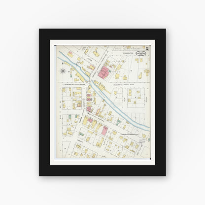 Old map wall art mockup — black gallery frame with white mat — Sanborn Fire Insurance Map from Sebewaing, Huron County, Michigan (1895), Sheet #0002