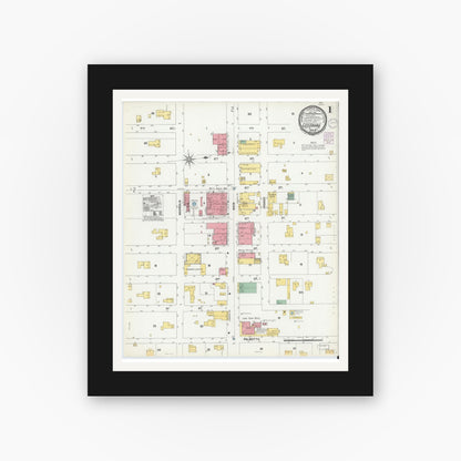 Old map wall art mockup — black gallery frame with white mat — Sanborn Fire Insurance Map from Leesburg, Lake County, Florida (1901) - Complete Map Set