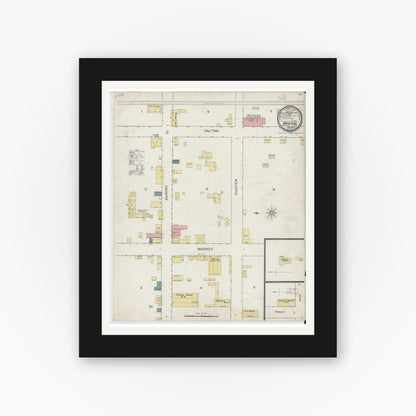 Old map wall art mockup — black gallery frame with white mat — Sanborn Fire Insurance Map from Madison, Rockingham County, North Carolina (1893), Sheet #0001