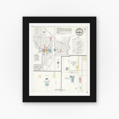 Old map wall art mockup — black gallery frame with white mat — Sanborn Fire Insurance Map from Humboldt, Humboldt County, Iowa (1915) â€” Complete Set