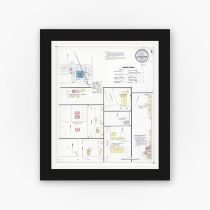 Old map wall art mockup — black gallery frame with white mat — Sanborn Fire Insurance Map from Blooming Prairie, Steele County, Minnesota (1910) - Complete Map Set