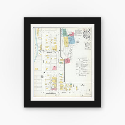 Old map wall art mockup — black gallery frame with white mat — Sanborn Fire Insurance Map from Ortonville, Big Stone County, Minnesota (1899) - Complete Map Set