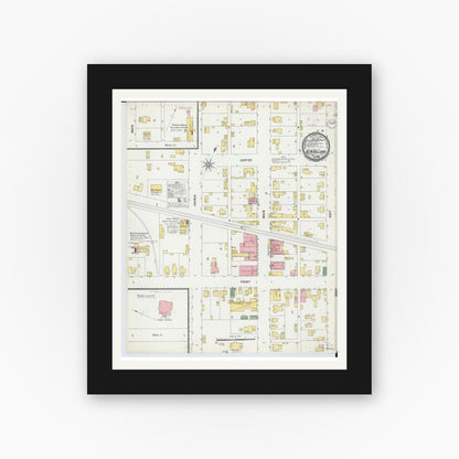 Old map wall art mockup — black gallery frame with white mat — Sanborn Fire Insurance Map from New Holland, Pickaway County, Ohio (1899), Sheet #0001